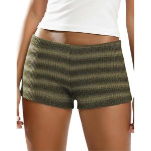 image:imageIWOLLENCE Womens Striped Micro Shorts Knit Low Rise Y2K Going Out Mini Shorts Casual Short LoungewearStyellow Gray