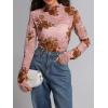 image:imageIWOLLENCE Womens Sexy Lace Long Sleeve Mock Neck Tops Trendy Floral See Through Blouse Western Sheer Mesh ShirtsEpink Brown Camellia
