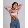 image:imageIWOLLENCE Womens Sexy Lace Long Sleeve Mock Neck Tops Trendy Floral See Through Blouse Western Sheer Mesh ShirtsEpink Brown Camellia