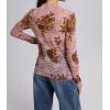 image:imageIWOLLENCE Womens Sexy Lace Long Sleeve Mock Neck Tops Trendy Floral See Through Blouse Western Sheer Mesh ShirtsEpink Brown Camellia