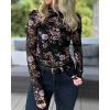 image:imageIWOLLENCE Womens Sexy Lace Long Sleeve Mock Neck Tops Trendy Floral See Through Blouse Western Sheer Mesh ShirtsFblack Chrysanthemum