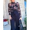 image:imageIWOLLENCE Womens Sexy Lace Long Sleeve Mock Neck Tops Trendy Floral See Through Blouse Western Sheer Mesh ShirtsFblack Chrysanthemum