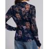 image:imageIWOLLENCE Womens Sexy Lace Long Sleeve Mock Neck Tops Trendy Floral See Through Blouse Western Sheer Mesh ShirtsFnavy Blue Dahlia