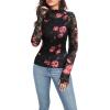 image:imageIWOLLENCE Womens Sexy Lace Long Sleeve Mock Neck Tops Trendy Floral See Through Blouse Western Sheer Mesh ShirtsHblack Pink Rose