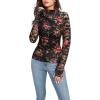 image:imageIWOLLENCE Womens Sexy Lace Long Sleeve Mock Neck Tops Trendy Floral See Through Blouse Western Sheer Mesh ShirtsIblack Dot Rose