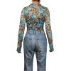 image:imageIWOLLENCE Womens Sexy Lace Long Sleeve Mock Neck Tops Trendy Floral See Through Blouse Western Sheer Mesh ShirtsLaceld Peacock Blue