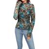 image:imageIWOLLENCE Womens Sexy Lace Long Sleeve Mock Neck Tops Trendy Floral See Through Blouse Western Sheer Mesh ShirtsLaceld Peacock Blue
