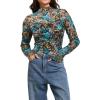image:imageIWOLLENCE Womens Sexy Lace Long Sleeve Mock Neck Tops Trendy Floral See Through Blouse Western Sheer Mesh ShirtsLaceld Peacock Blue