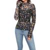 image:imageIWOLLENCE Womens Sexy Lace Long Sleeve Mock Neck Tops Trendy Floral See Through Blouse Western Sheer Mesh ShirtsLaceoil Painting