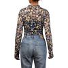 image:imageIWOLLENCE Womens Sexy Lace Long Sleeve Mock Neck Tops Trendy Floral See Through Blouse Western Sheer Mesh ShirtsLaceoil Painting