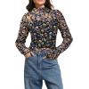 image:imageIWOLLENCE Womens Sexy Lace Long Sleeve Mock Neck Tops Trendy Floral See Through Blouse Western Sheer Mesh ShirtsLaceoil Painting