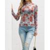 image:imageIWOLLENCE Womens Sexy Lace Long Sleeve Mock Neck Tops Trendy Floral See Through Blouse Western Sheer Mesh ShirtsMesh3d Red Plim