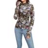image:imageIWOLLENCE Womens Sexy Lace Long Sleeve Mock Neck Tops Trendy Floral See Through Blouse Western Sheer Mesh ShirtsMeshblack Colorful Flower