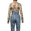 image:imageIWOLLENCE Womens Sexy Lace Long Sleeve Mock Neck Tops Trendy Floral See Through Blouse Western Sheer Mesh ShirtsMeshbrown Butterfly