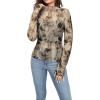 image:imageIWOLLENCE Womens Sexy Lace Long Sleeve Mock Neck Tops Trendy Floral See Through Blouse Western Sheer Mesh ShirtsMeshbrown Butterfly