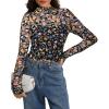 image:imageIWOLLENCE Womens Sexy Lace Long Sleeve Mock Neck Tops Trendy Floral See Through Blouse Western Sheer Mesh ShirtsLaceoil Painting