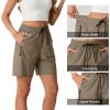 image:imageIWOLLENCE Womens 7 Hiking Shorts Stretch Lightweight Quick Dry Athletic Comfy Summer Long Shorts with 2 Zipper PocketsCdark Khaki