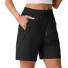 image:imageIWOLLENCE Womens 7 Hiking Shorts Stretch Lightweight Quick Dry Athletic Comfy Summer Long Shorts with 2 Zipper PocketsCblack