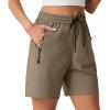 image:imageIWOLLENCE Womens 7 Hiking Shorts Stretch Lightweight Quick Dry Athletic Comfy Summer Long Shorts with 2 Zipper PocketsCdark Khaki