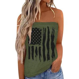 image:imageIWOLLENCE Womens Floral Tube Tops Casual Summer Backless Strapless Top Sleeveless Bandeau Tanks ShirtFlag4 Green