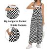 image:imageIWOLLENCE Womens Loose Checkered Overalls Wide Straight Leg Jumpers and Rompers Y2K Sleeveless Jumpsuits with PocketsCkblack White