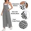 image:imageIWOLLENCE Womens Loose Checkered Overalls Wide Straight Leg Jumpers and Rompers Y2K Sleeveless Jumpsuits with PocketsCkblack White