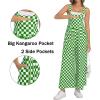 image:imageIWOLLENCE Womens Loose Checkered Overalls Wide Straight Leg Jumpers and Rompers Y2K Sleeveless Jumpsuits with PocketsCkgreen White