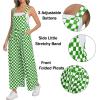 image:imageIWOLLENCE Womens Loose Checkered Overalls Wide Straight Leg Jumpers and Rompers Y2K Sleeveless Jumpsuits with PocketsCkgreen White