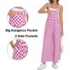 image:imageIWOLLENCE Womens Loose Checkered Overalls Wide Straight Leg Jumpers and Rompers Y2K Sleeveless Jumpsuits with PocketsCkpink White