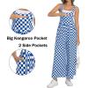 image:imageIWOLLENCE Womens Loose Checkered Overalls Wide Straight Leg Jumpers and Rompers Y2K Sleeveless Jumpsuits with PocketsCkroyal Blue White