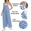 image:imageIWOLLENCE Womens Loose Checkered Overalls Wide Straight Leg Jumpers and Rompers Y2K Sleeveless Jumpsuits with PocketsCkroyal Blue White