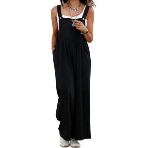 image:imageIWOLLENCE Womens Loose Checkered Overalls Wide Straight Leg Jumpers and Rompers Y2K Sleeveless Jumpsuits with PocketsCsblack