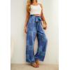 image:imageIWOLLENCE Womens Wide Leg Pants with Pockets High Waist Adjustable Knot Loose Casual Trousers Business Work Casual Pants51 Blue Purple Patch