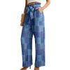 image:imageIWOLLENCE Womens Wide Leg Pants with Pockets High Waist Adjustable Knot Loose Casual Trousers Business Work Casual Pants51 Blue Purple Patch