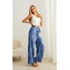 image:imageIWOLLENCE Womens Wide Leg Pants with Pockets High Waist Adjustable Knot Loose Casual Trousers Business Work Casual Pants51 Blue Purple Patch