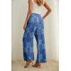 image:imageIWOLLENCE Womens Wide Leg Pants with Pockets High Waist Adjustable Knot Loose Casual Trousers Business Work Casual Pants51 Blue Purple Patch
