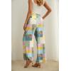 image:imageIWOLLENCE Womens Wide Leg Pants with Pockets High Waist Adjustable Knot Loose Casual Trousers Business Work Casual Pants52 Colorful Patchwork