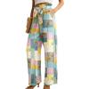 image:imageIWOLLENCE Womens Wide Leg Pants with Pockets High Waist Adjustable Knot Loose Casual Trousers Business Work Casual Pants52 Colorful Patchwork