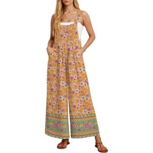 image:imageIWOLLENCE Womens Summer Jumpsuits Boho Wide Leg Overalls Casual Loose Rompers with Pockets 202545 Fporange Sakura