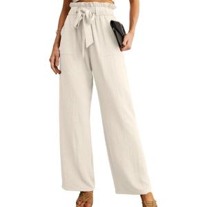 image:imageIWOLLENCE Womens Wide Leg Pants with Pockets High Waist Adjustable Knot Loose Casual Trousers Business Work Casual Pants48 Warm White
