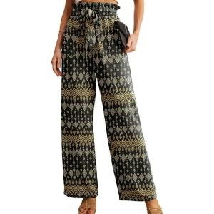 image:imageIWOLLENCE Womens Wide Leg Pants with Pockets High Waist Adjustable Knot Loose Casual Trousers Business Work Casual Pants50 Black Geo Line