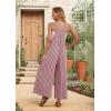 image:imageIWOLLENCE Womens Summer Jumpsuits Boho Wide Leg Overalls Casual Loose Rompers with Pockets 202625 Gray Pink Stripe