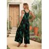 image:imageIWOLLENCE Womens Summer Jumpsuits Boho Wide Leg Overalls Casual Loose Rompers with Pockets 202628 Fp Black Green Leaf