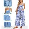 image:imageIWOLLENCE Womens Summer Jumpsuits Boho Wide Leg Overalls Casual Loose Rompers with Pockets 202629 Fp Blue White Geometry