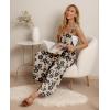 image:imageIWOLLENCE Womens Summer Jumpsuits Boho Wide Leg Overalls Casual Loose Rompers with Pockets 202633 Fp Khaki Black Flower