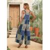 image:imageIWOLLENCE Womens Summer Jumpsuits Boho Wide Leg Overalls Casual Loose Rompers with Pockets 202647 Blue Green Patchwork