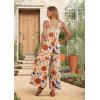 image:imageIWOLLENCE Womens Summer Jumpsuits Boho Wide Leg Overalls Casual Loose Rompers with Pockets 202651 Ac Orange Blue Bird