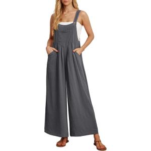 image:imageIWOLLENCE Womens Summer Jumpsuits Boho Wide Leg Overalls Casual Loose Rompers with Pockets 202609 Smoky Gray
