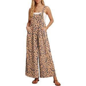 image:imageIWOLLENCE Womens Summer Jumpsuits Boho Wide Leg Overalls Casual Loose Rompers with Pockets 202626 Ld Apricot