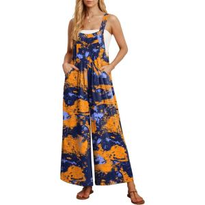 image:imageIWOLLENCE Womens Summer Jumpsuits Boho Wide Leg Overalls Casual Loose Rompers with Pockets 202627 Td Yellow